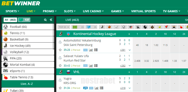 BetWinner live betting